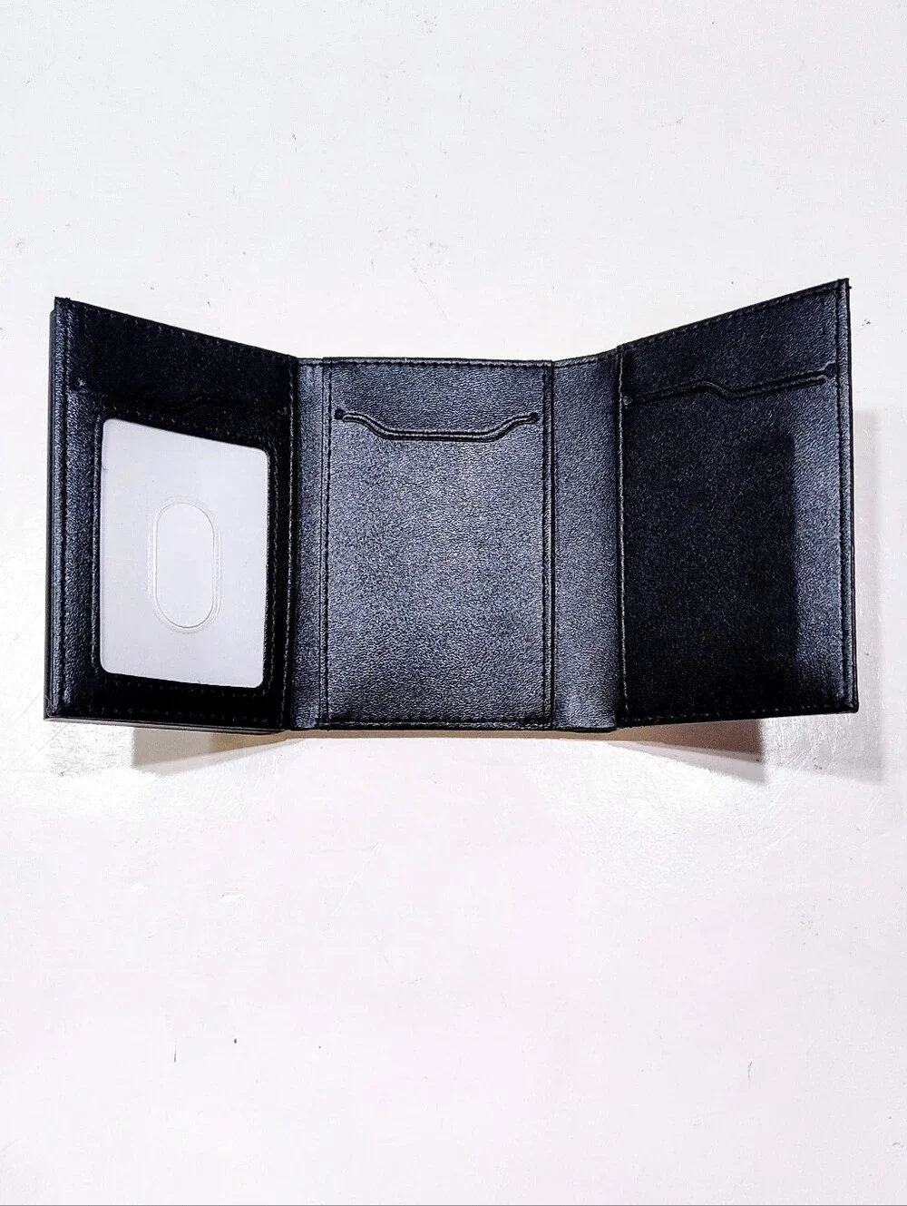 Unbranded Black Leather Tri-Fold Wallet Pop Up Card Holder Slim Magnetic